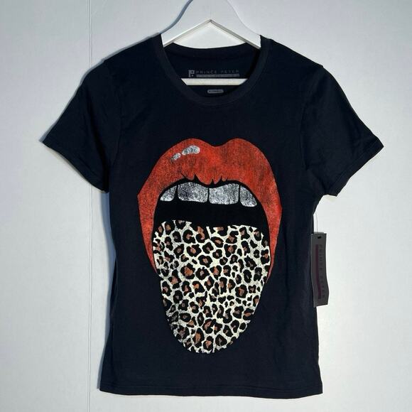 Prince Peter Collection Leopard Tonge Red Lips Women’s T-shirt XS Black - Picture 3 of 6